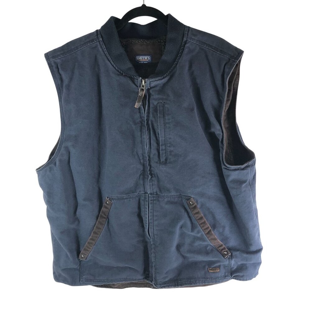 Smiths Workwear Mens 2XL Navy Cotton Sherpa-Lined Vest Zip Closure Pockets